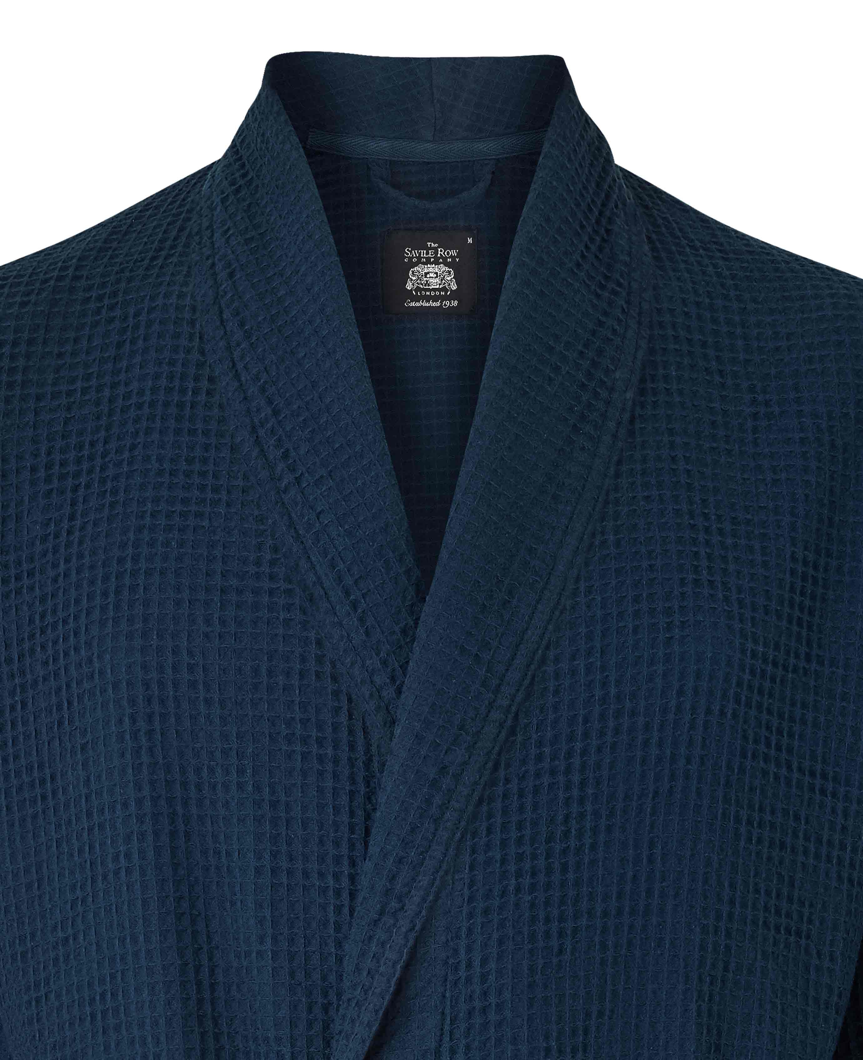 Men s Navy Cotton Waffle Dressing Gown Savile Row Company