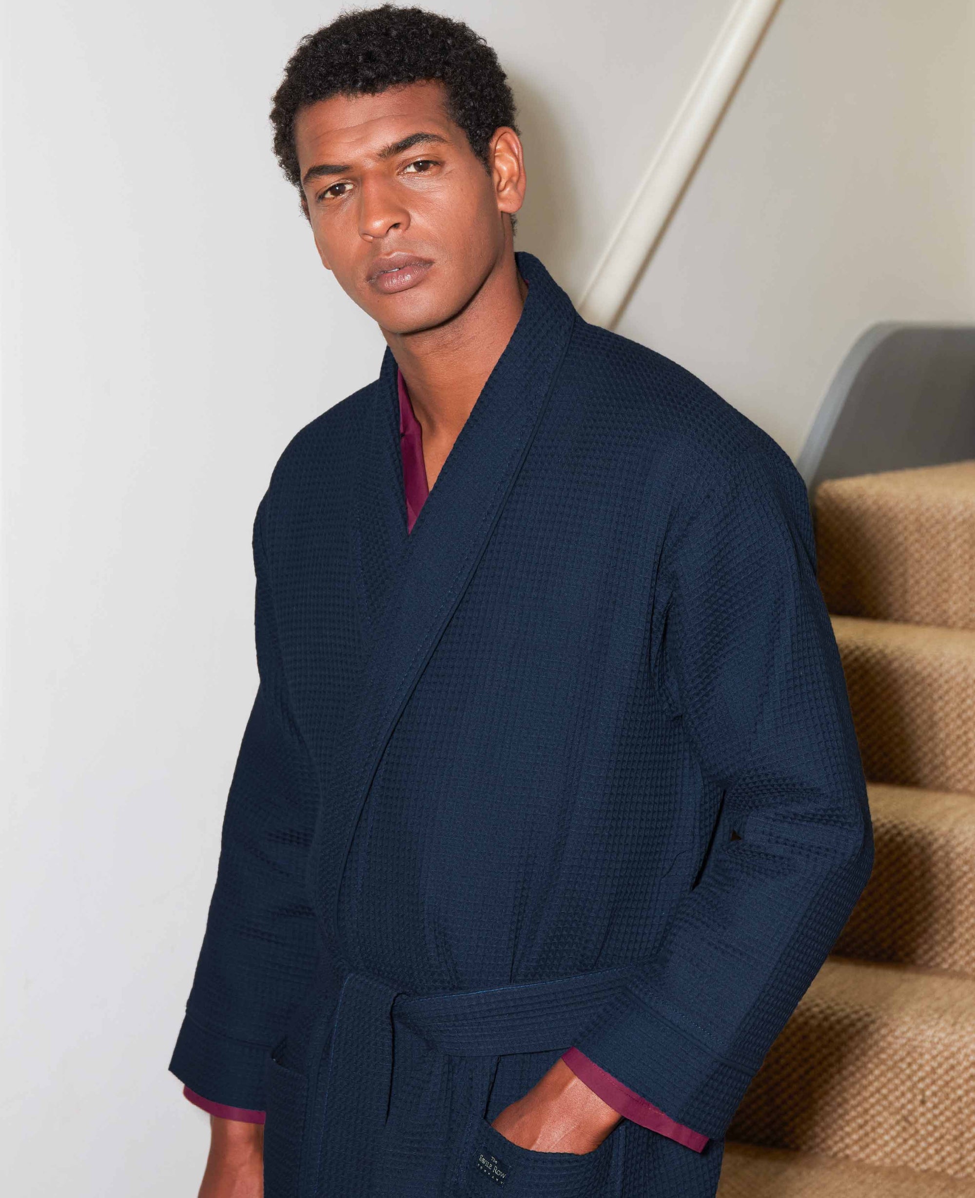 Men's Navy Waffle Dressing Gown | Luxury Cotton Bathrobe | Savile Row Company Men's Navy Waffle Dressing Gown | Luxury Cotton Bathrobe | Savile Row Company