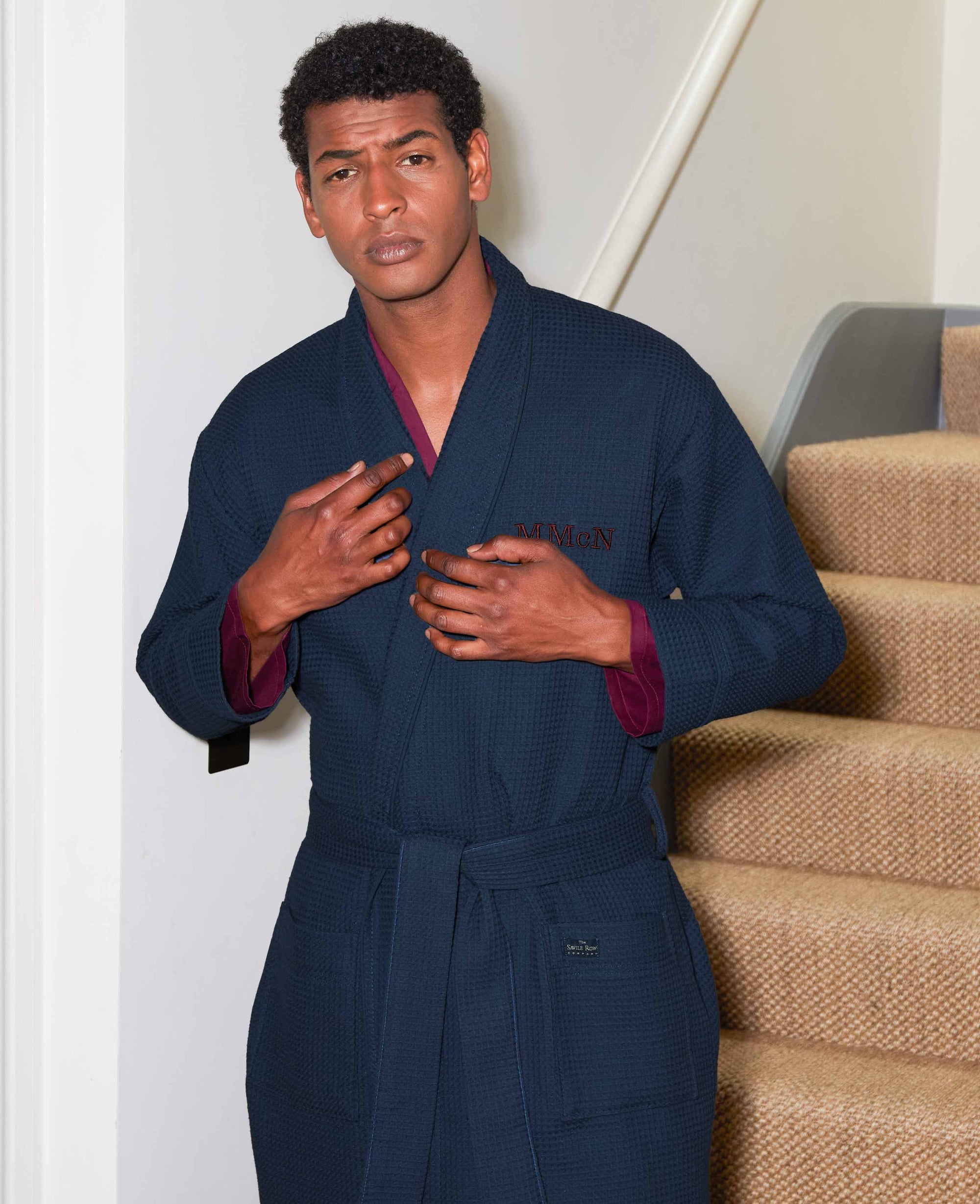 Men's Navy Waffle Dressing Gown | Luxury Cotton Bathrobe | Savile Row Company Men's Navy Waffle Dressing Gown | Luxury Cotton Bathrobe | Savile Row Company