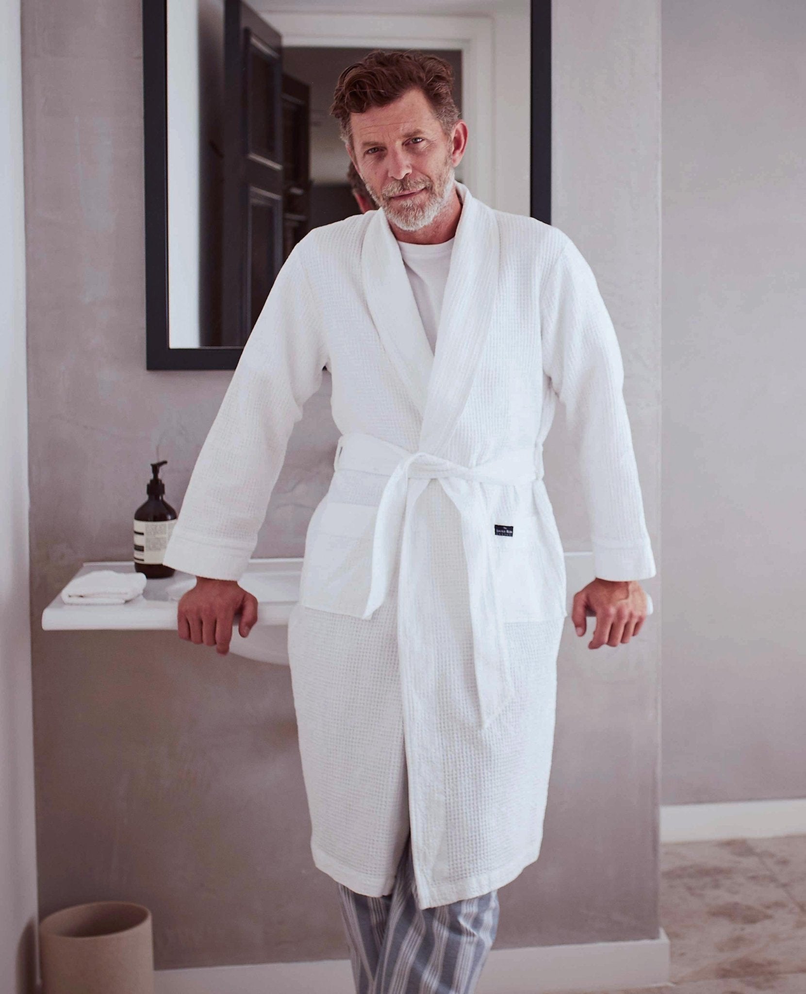 mens cotton waffle dressing gown Men's waffle Robe in Beige S/M