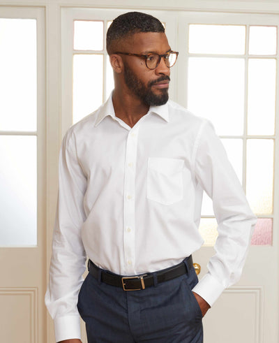 White Dobby Weave Cotton Classic Fit Formal Shirt - Single Cuff
