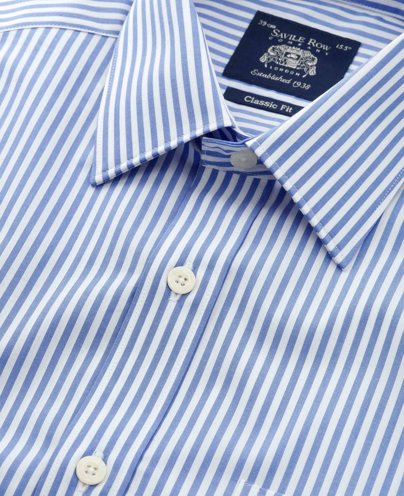 Blue Classic Fit Striped Formal Shirt - Single Cuff
