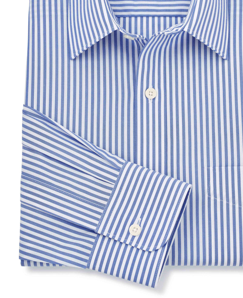 Blue Classic Fit Striped Formal Shirt - Single Cuff