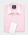 Pink Stripe Classic Fit Contrast Collar Formal Shirt With White Collar & Double Cuffs