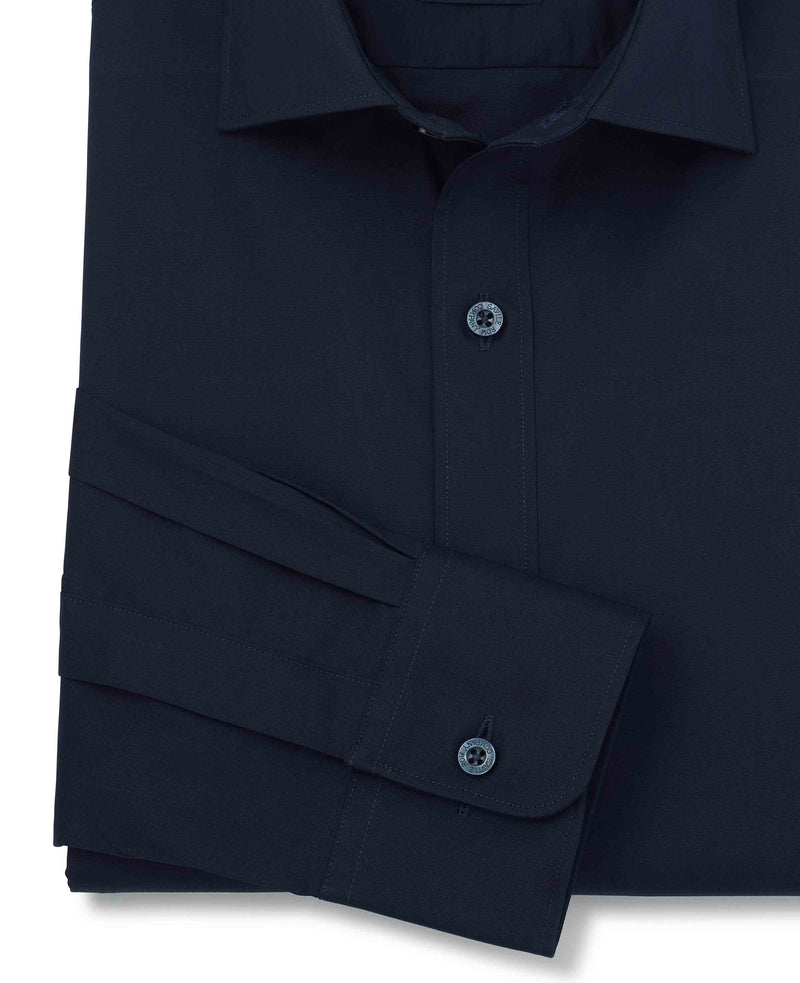 Navy Slim Fit Stretch Formal Shirt - Single Cuff