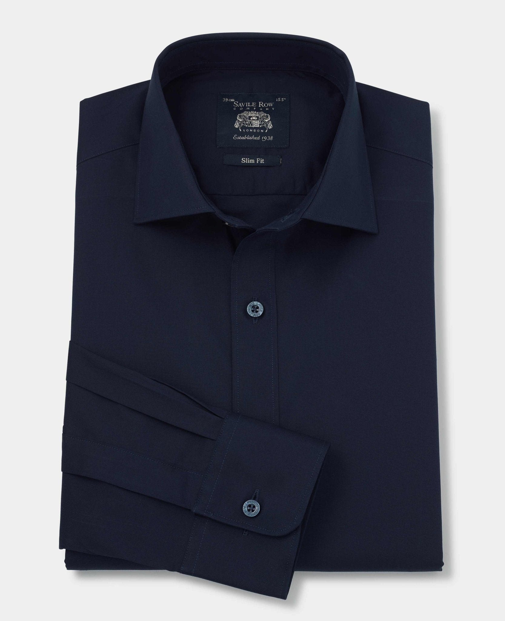 Men's Formal Slim Fit Stretch Shirt In Navy | Savile Row Company Men's Formal Slim Fit Stretch Shirt In Navy | Savile Row Company
