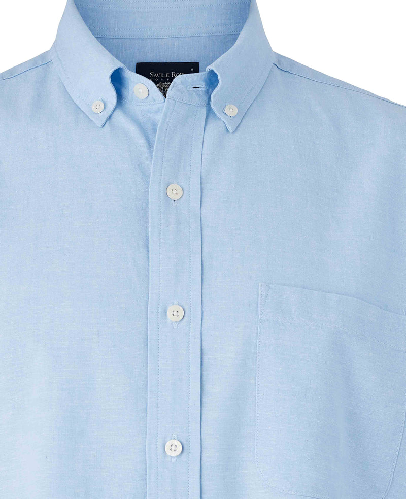 Light Blue Linen Cotton Short Sleeve Shirt