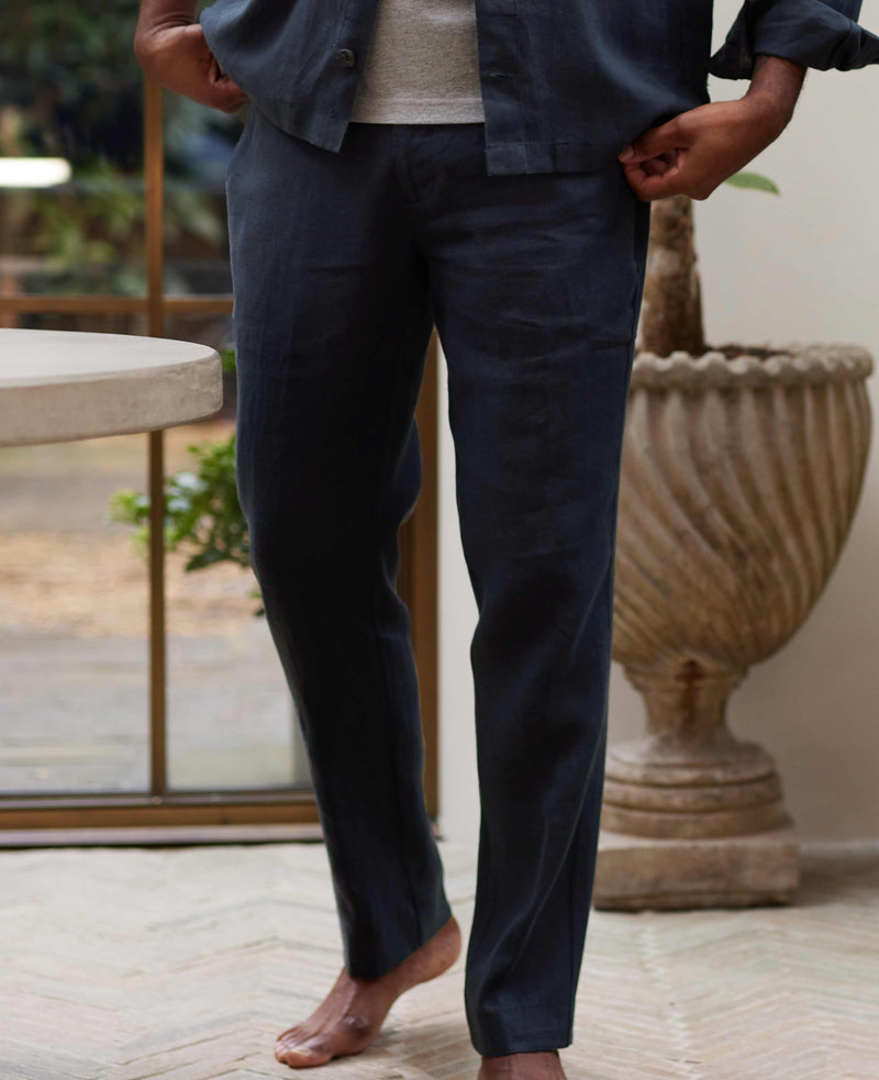 Men's Washed Navy Linen Trousers