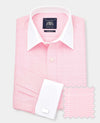 Pink Prince of Wales Check Classic Fit Contrast Collar Formal Shirt With White Collar & Cuffs