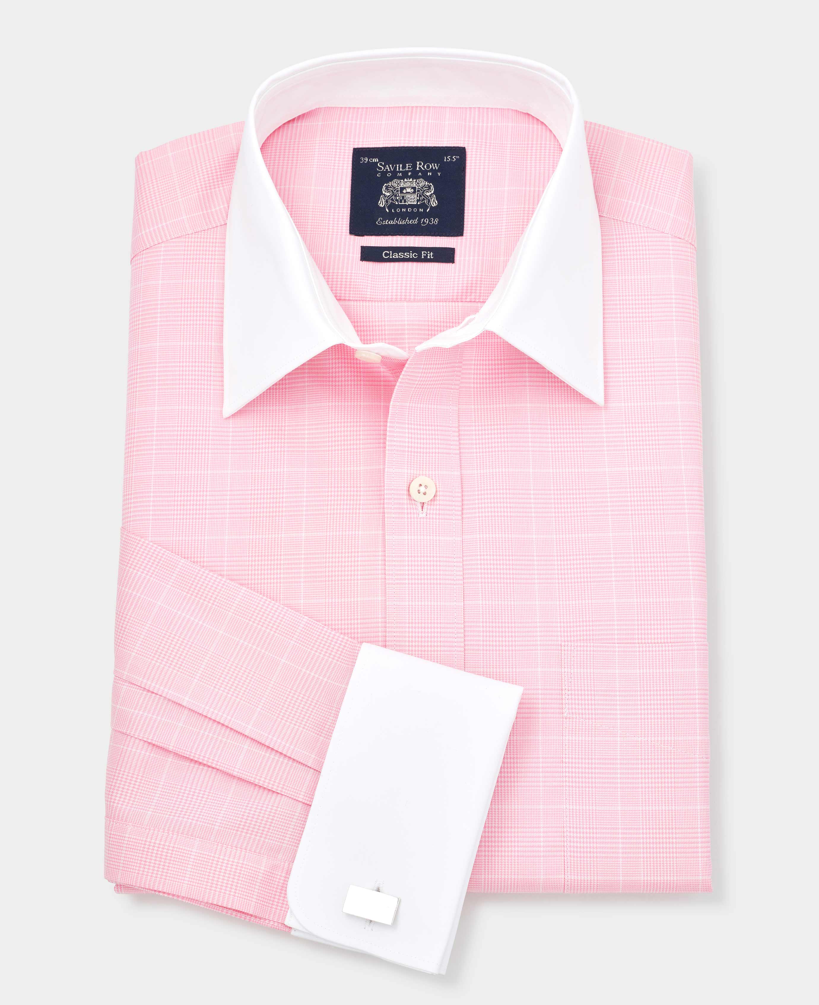 Men s Pink POW Check Winchester Classic Fit Formal Shirt With Double Cuffs Savile Row Company