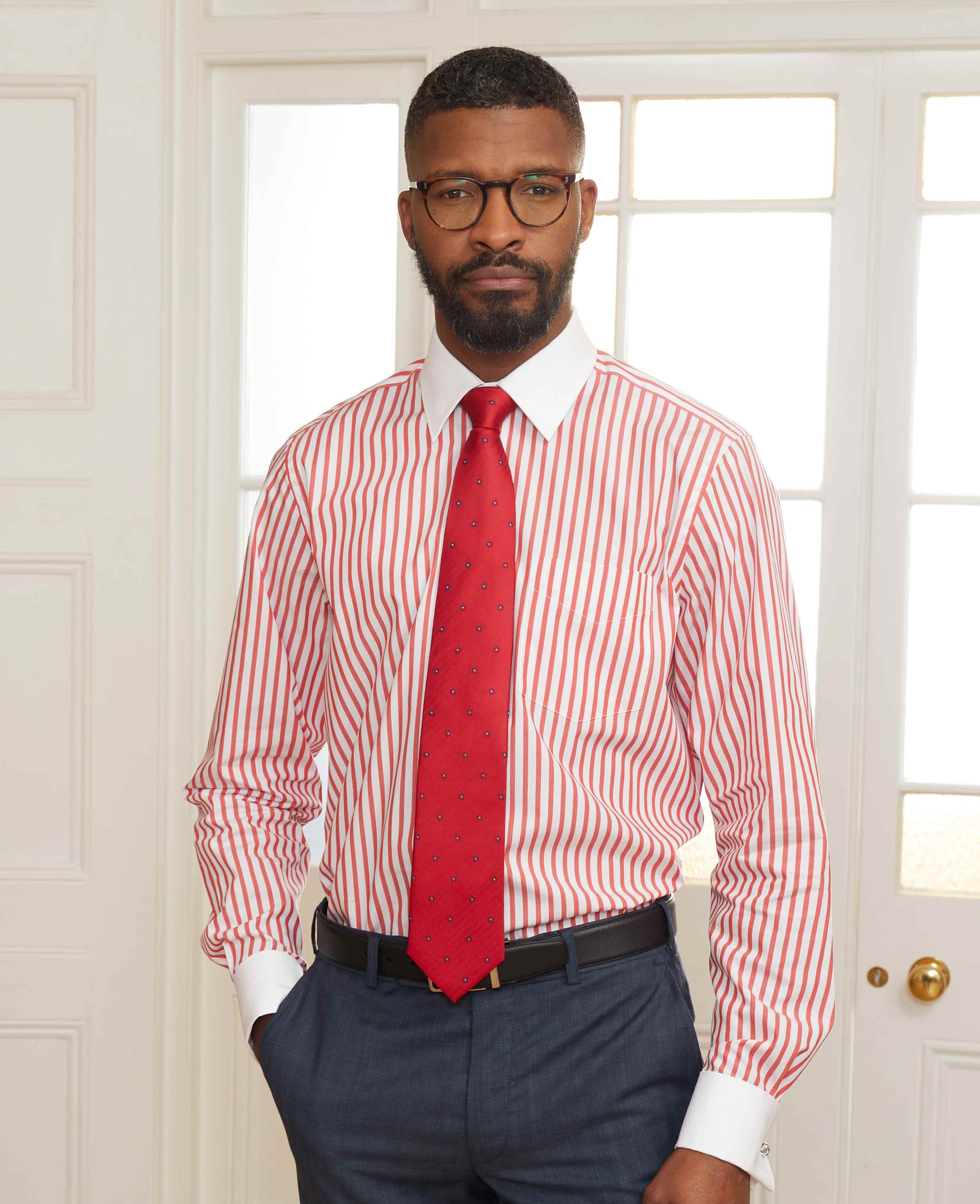 fitted lace wedding dress Ferrell Brands Inc Men's Red and White Striped Vented Snap Shirt