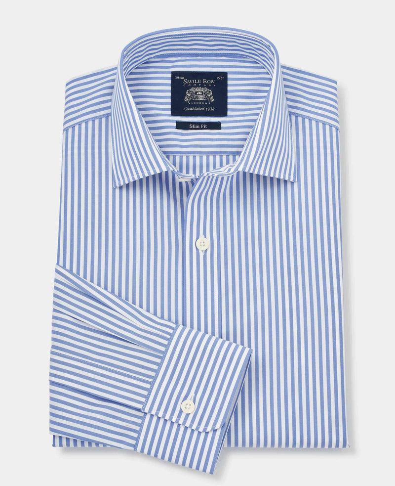 Blue Slim Fit Striped Formal Shirt - Single Cuff