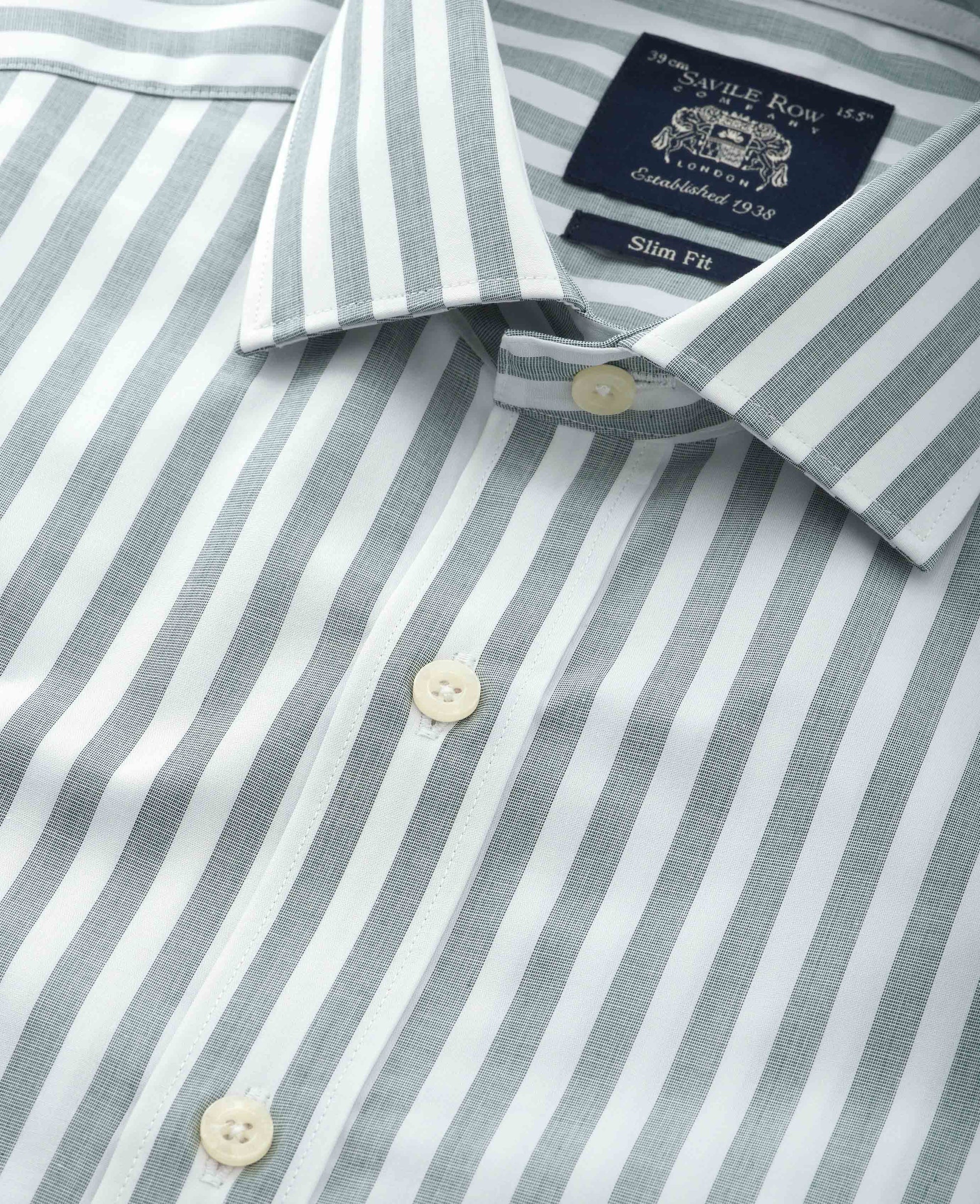 Men's Green White Slim Fit Striped Formal Shirt With Single Cuffs | Savile Row Company Men's Green White Slim Fit Striped Formal Shirt With Single Cuffs | Savile Row Company