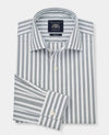 Green Slim Fit Striped Formal Shirt - Single Cuff