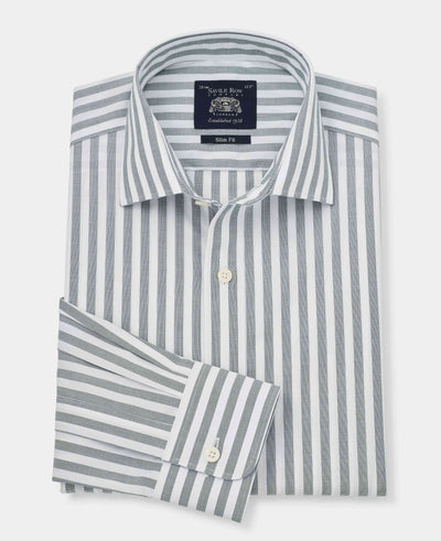 Green Slim Fit Striped Formal Shirt - Single Cuff