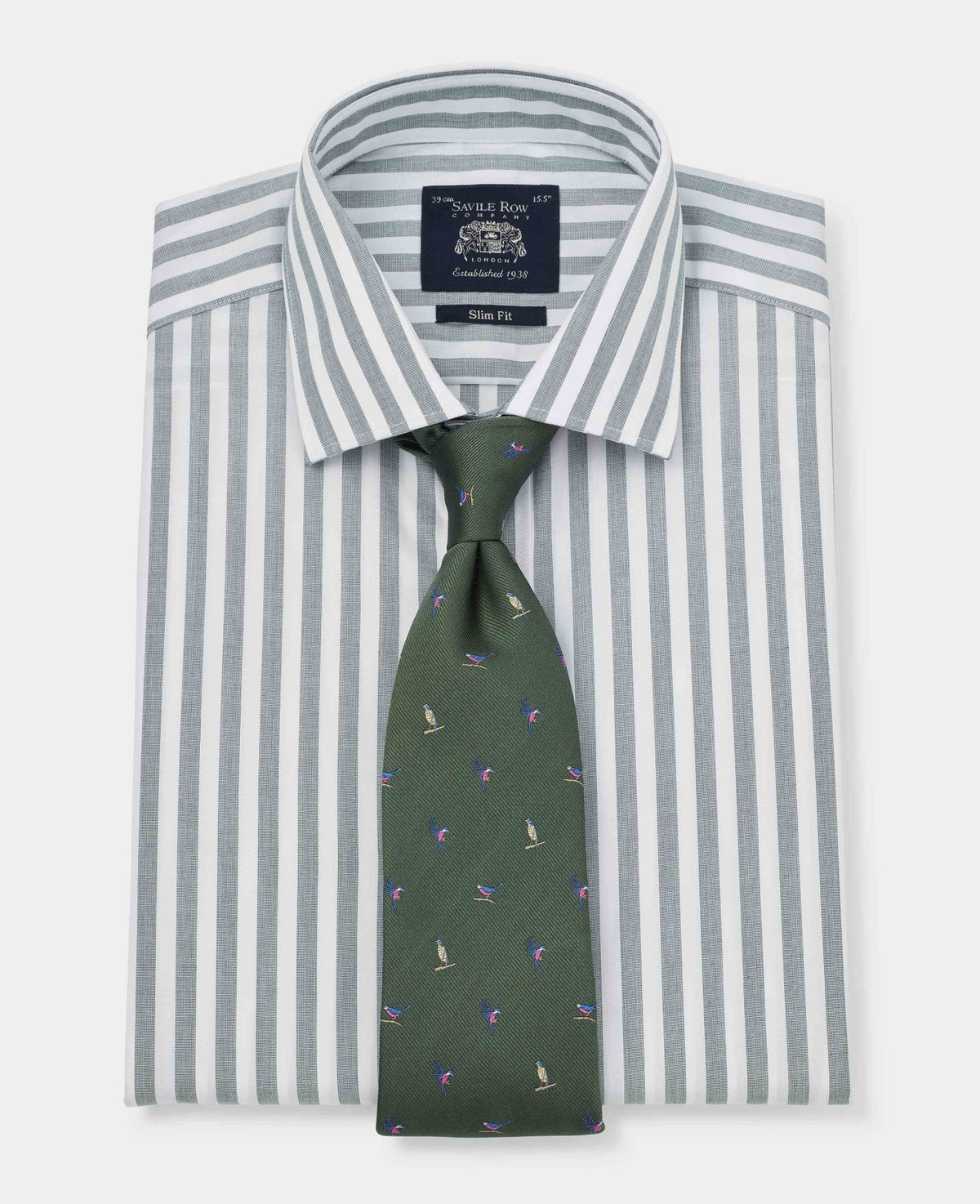 Men's Green White Slim Fit Striped Formal Shirt With Single Cuffs