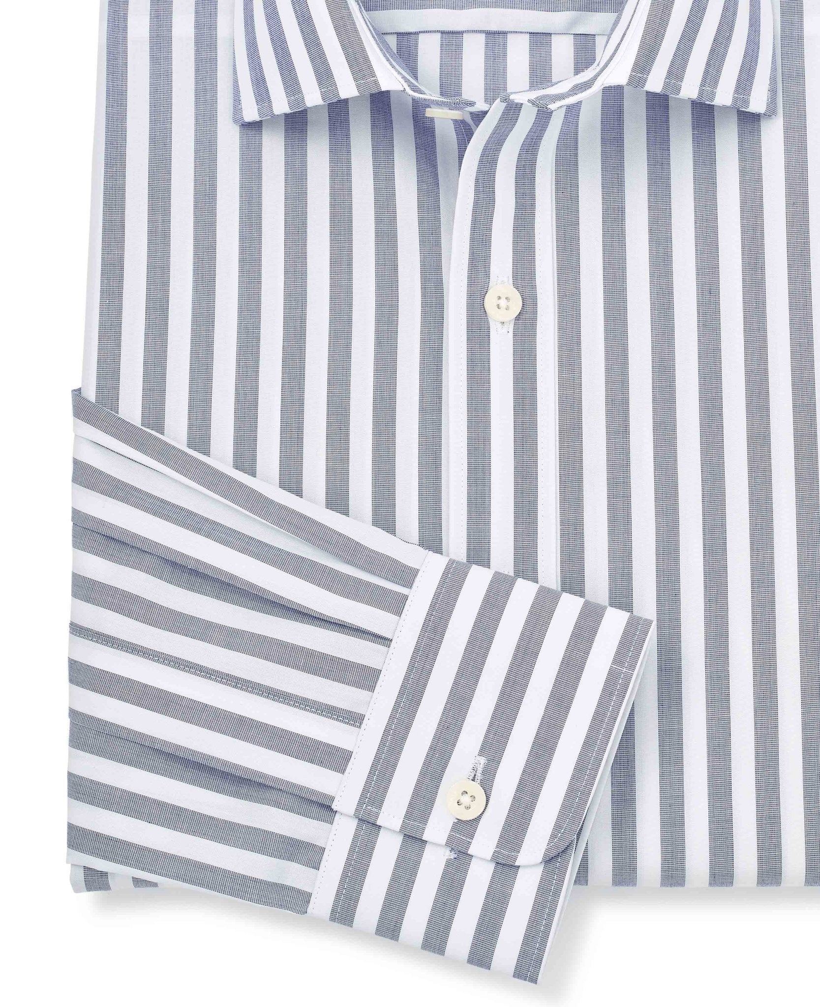 Men's Navy White Slim Fit Striped Formal Shirt With Single Cuffs – Savile  Row Company