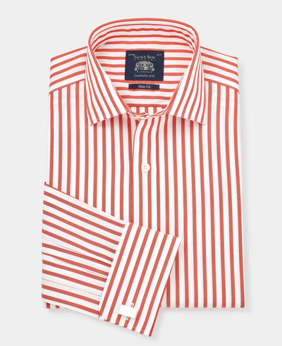 Men's Red Slim Fit Striped Formal Shirt With Double Cuffs