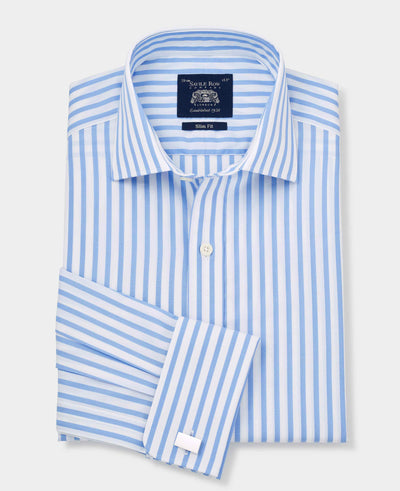 Sky Blue Slim Fit Striped Formal Shirt - Double Cuff