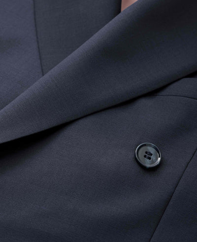 Navy Wool-Blend Prince of Wales Check Suit Jacket