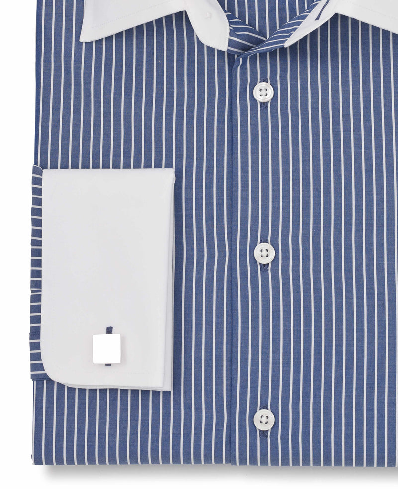 Miles Navy Reverse Stripe Made To Measure Shirt Cuff Detail