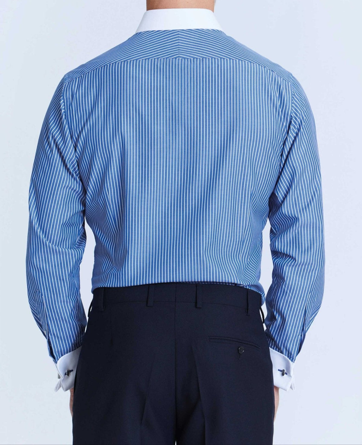 miles navy reverse stripe made to measure shirt model back 1
