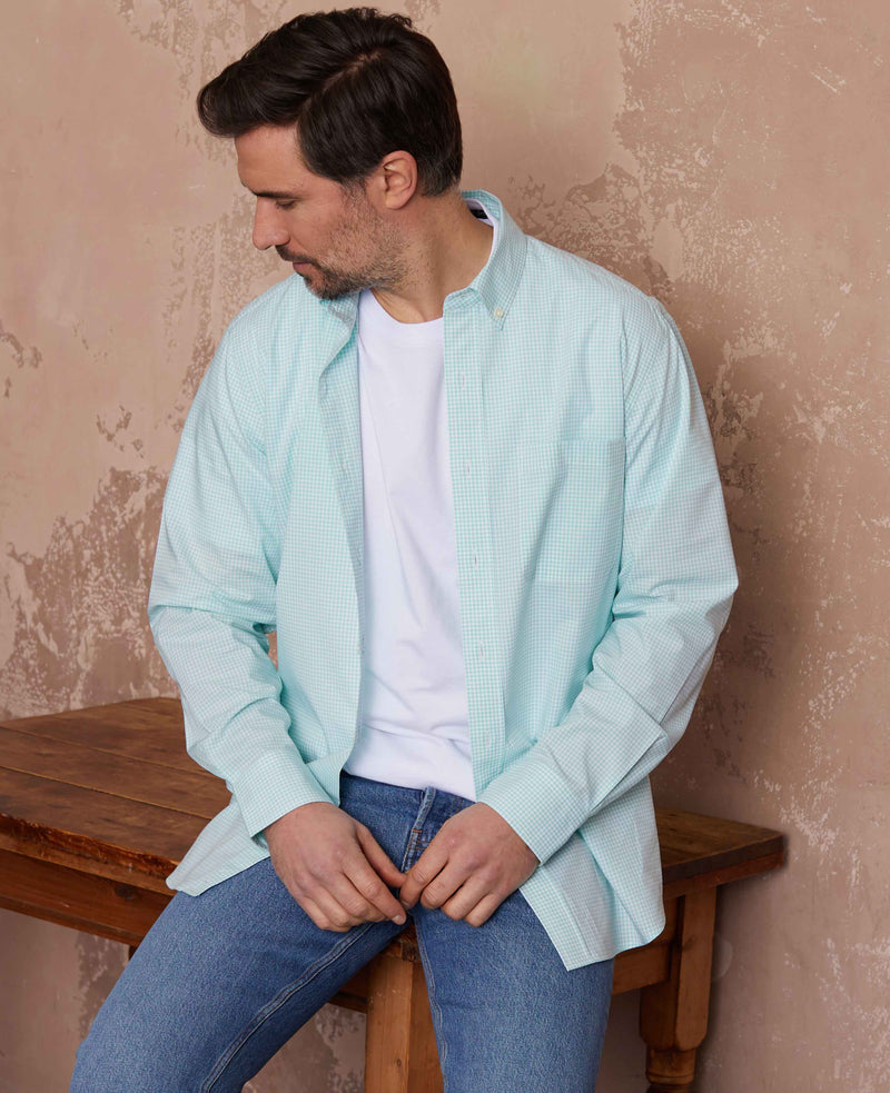 mint green gingham check classic fit button down shirt 1407mnt model image