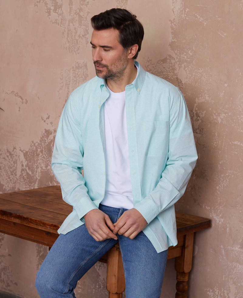 Men's Green Gingham Check Classic Fit Casual Shirt