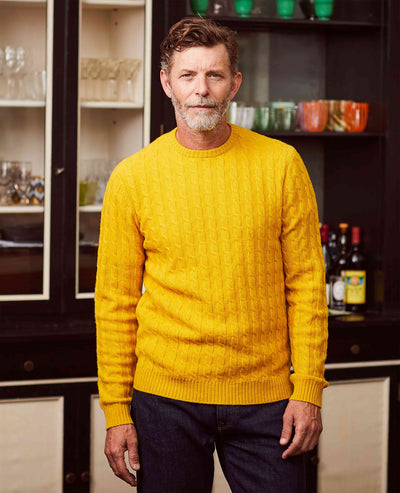 Men's Mustard Lambswool Blend Cable Knit Jumper