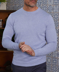 Light Blue Cotton-Blend Crew Neck Jumper