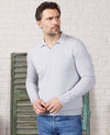 Light Grey Cotton-Blend Open Collar Knit Polo