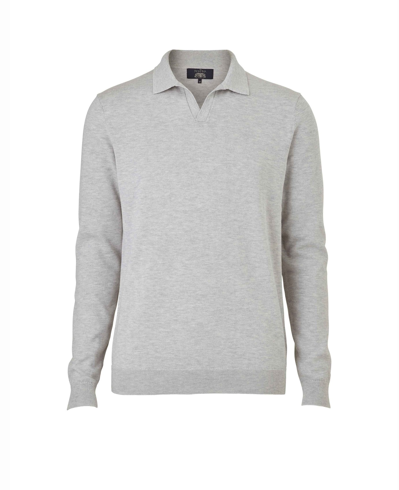 Men's Light Grey Open Collar Knit Polo | Savile Row Company