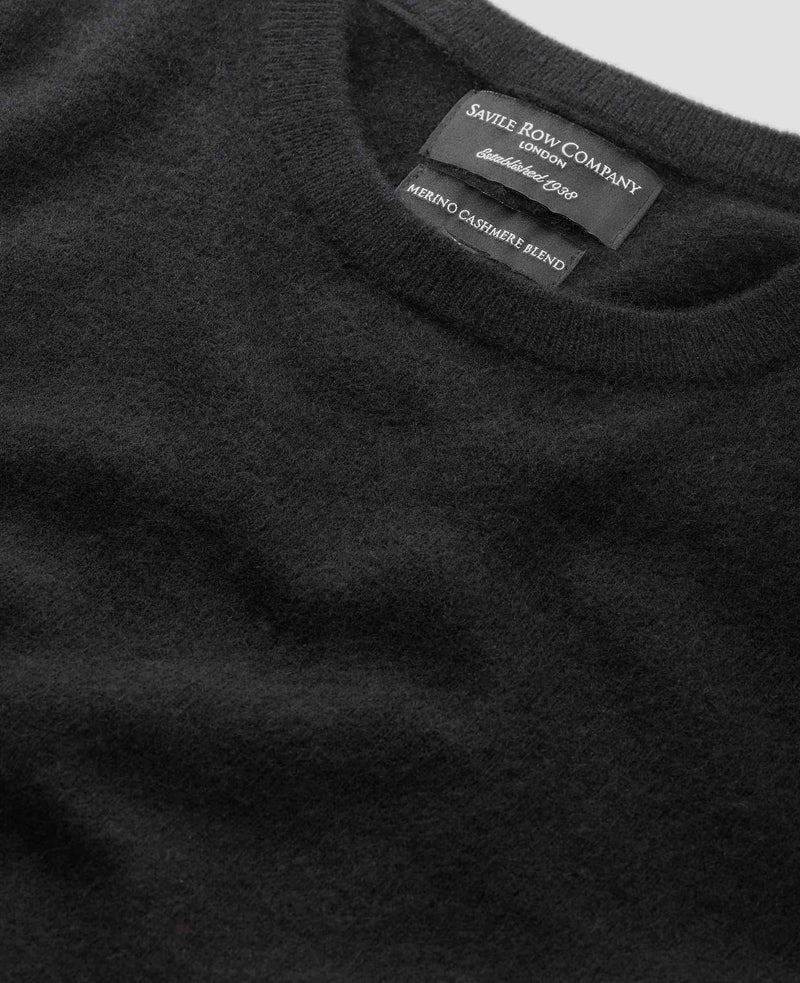 Black Wool Cashmere Crew Neck Jumper