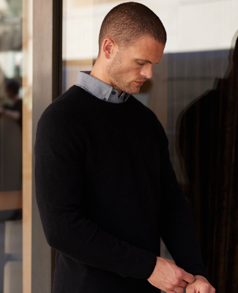 Black Wool Cashmere Crew Neck Jumper