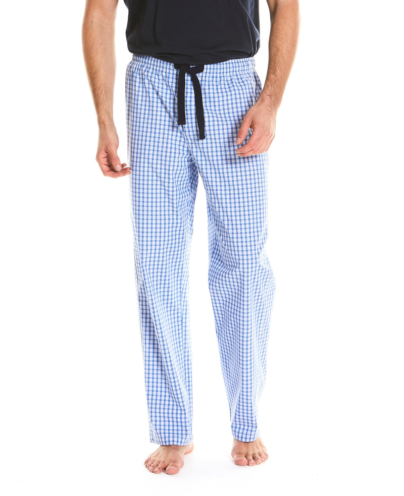 Men's Blue And White Check Peached Cotton Lounge Pants