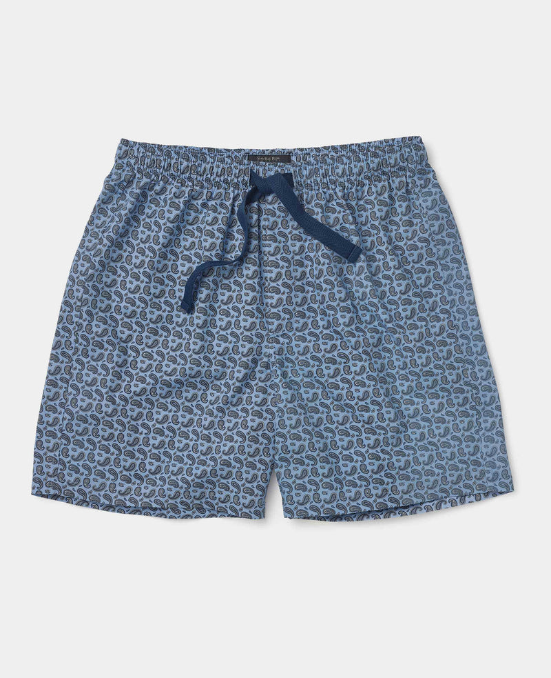 Men's Blue Paisley Print Cotton Lounge Shorts