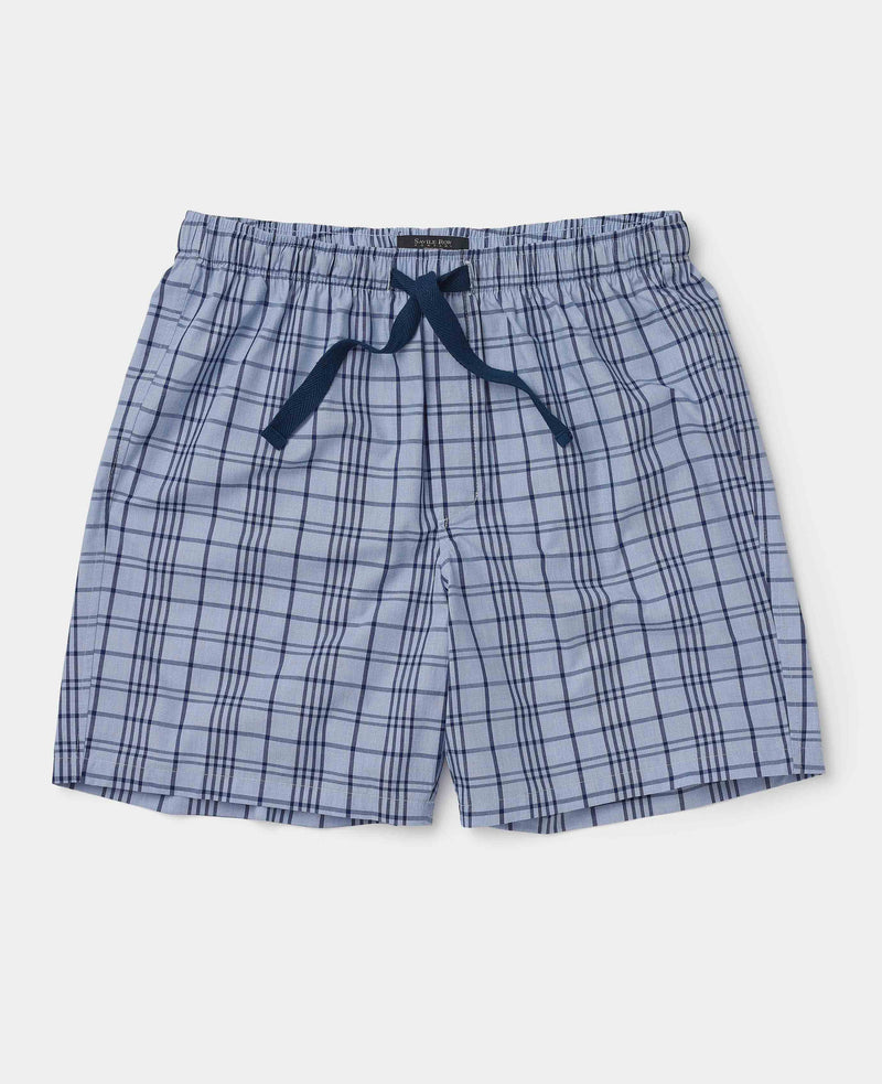Men's Blue Check Cotton Lounge Shorts