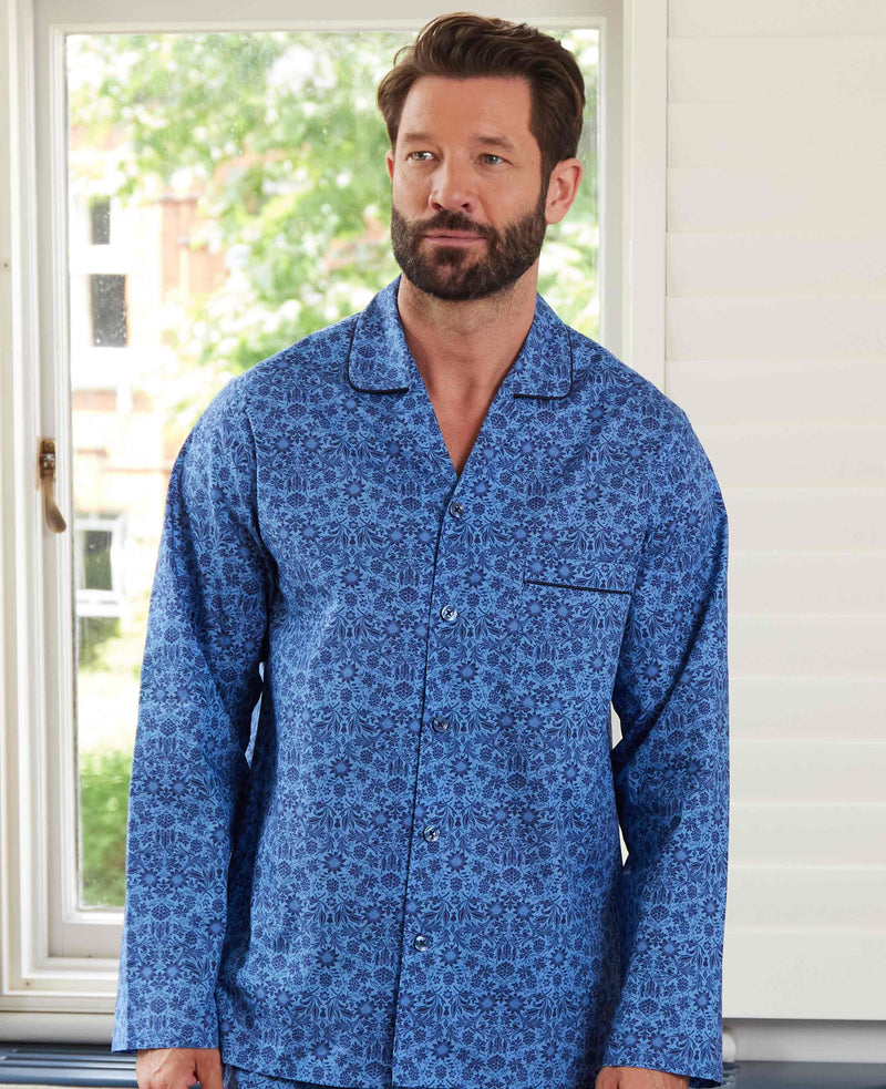 Men's Blue Cotton Floral Pyjamas
