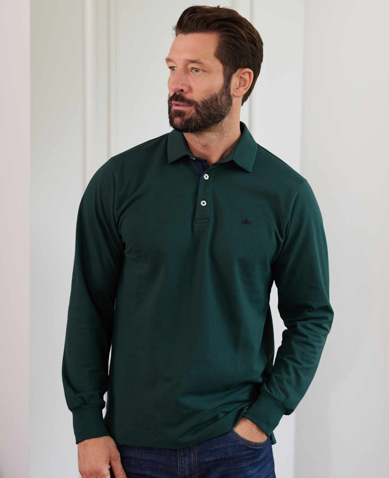 Men's Dark Green Long Sleeve Polo Shirt
