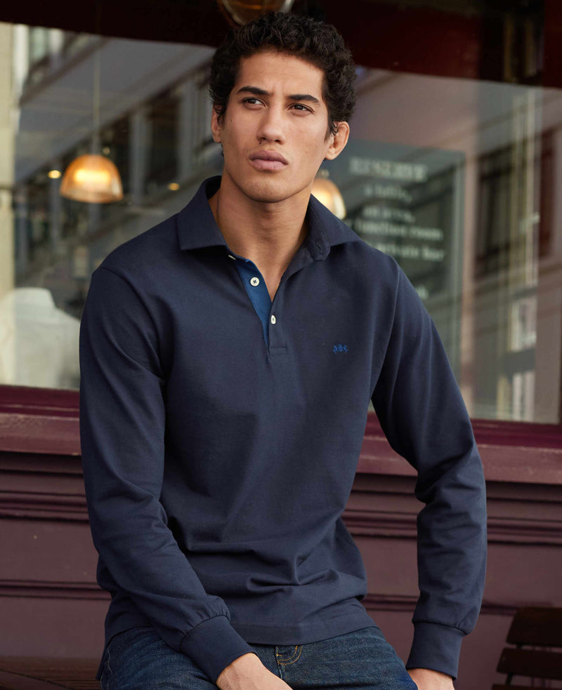 Navy Long Sleeve Polo Shirt