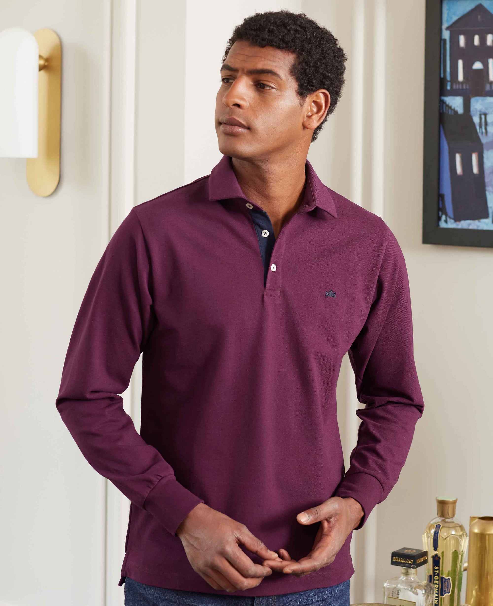 Men's Burgundy Long Sleeve Polo Shirt | Savile Row Company Men's Burgundy Long Sleeve Polo Shirt | Savile Row Company