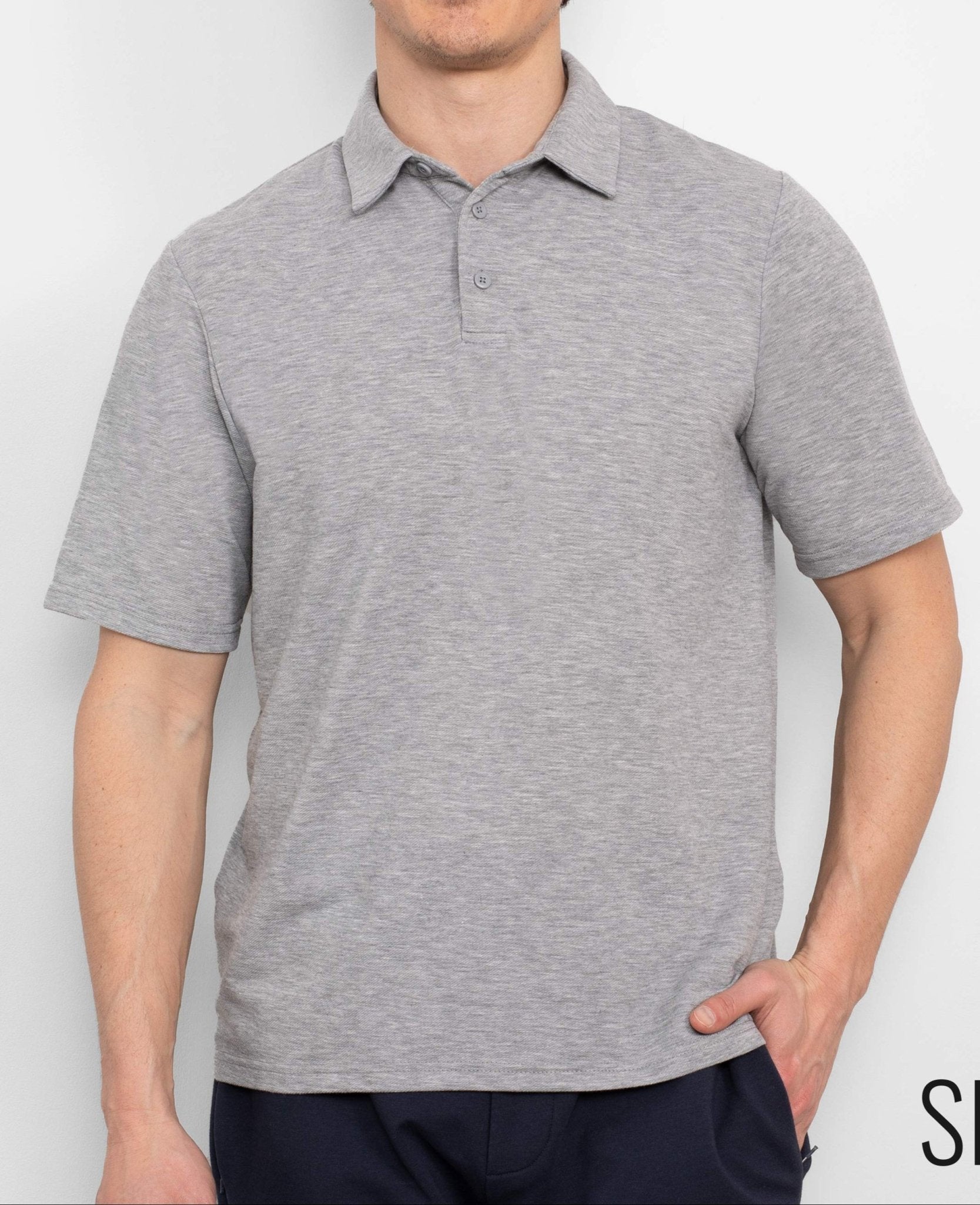 Men's Marl Grey Regular Fit Non-Iron Short Sleeve Active Polo