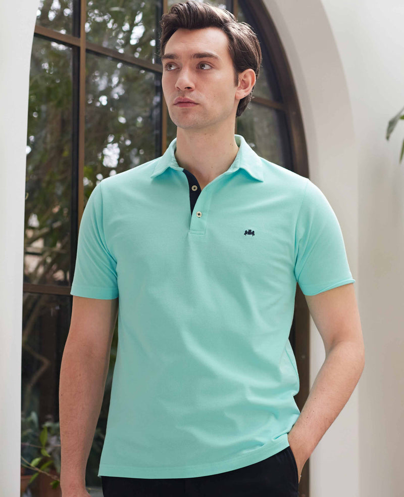 Spearmint Green Cotton Short Sleeve Polo Shirt