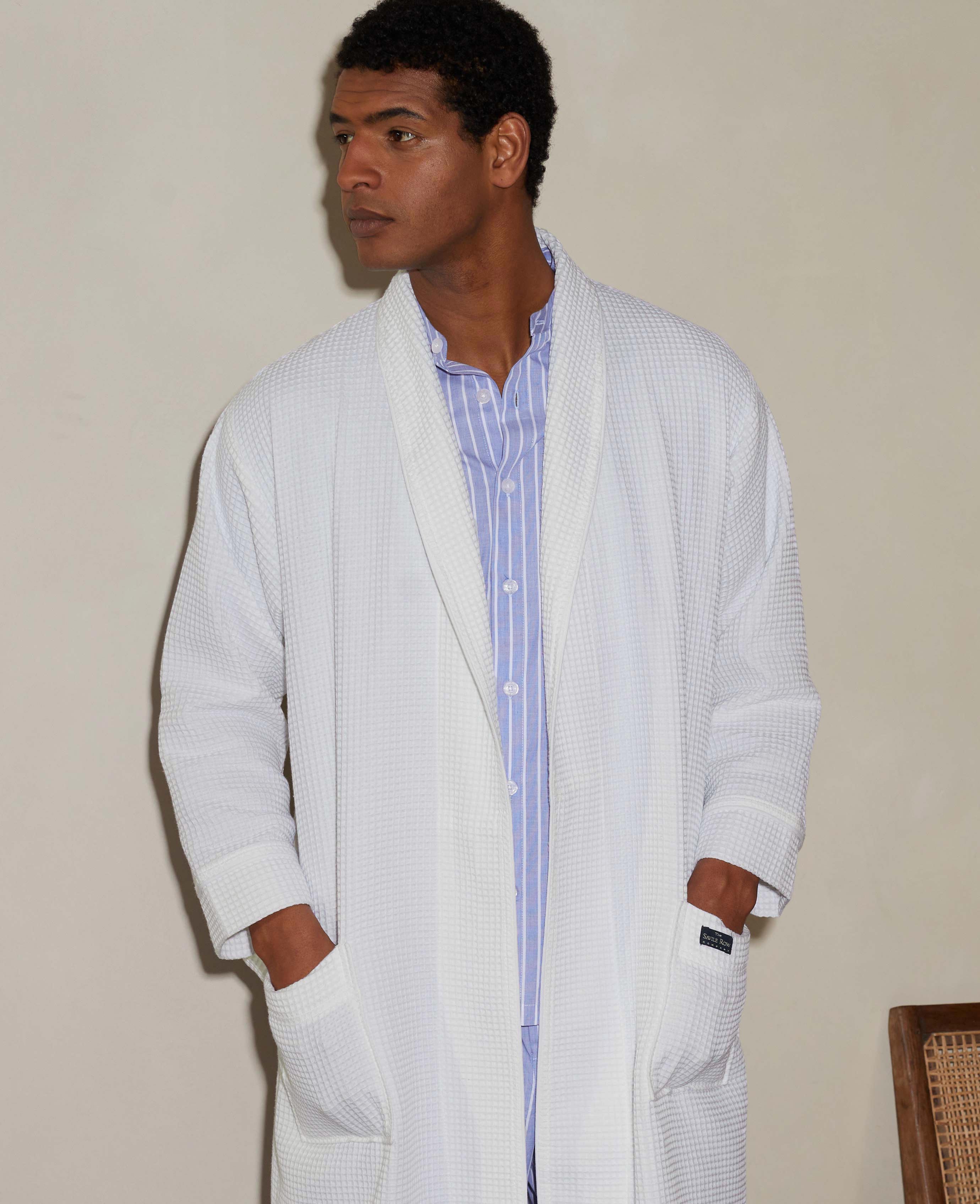 Men s White Cotton Waffle Dressing Gown Savile Row Company