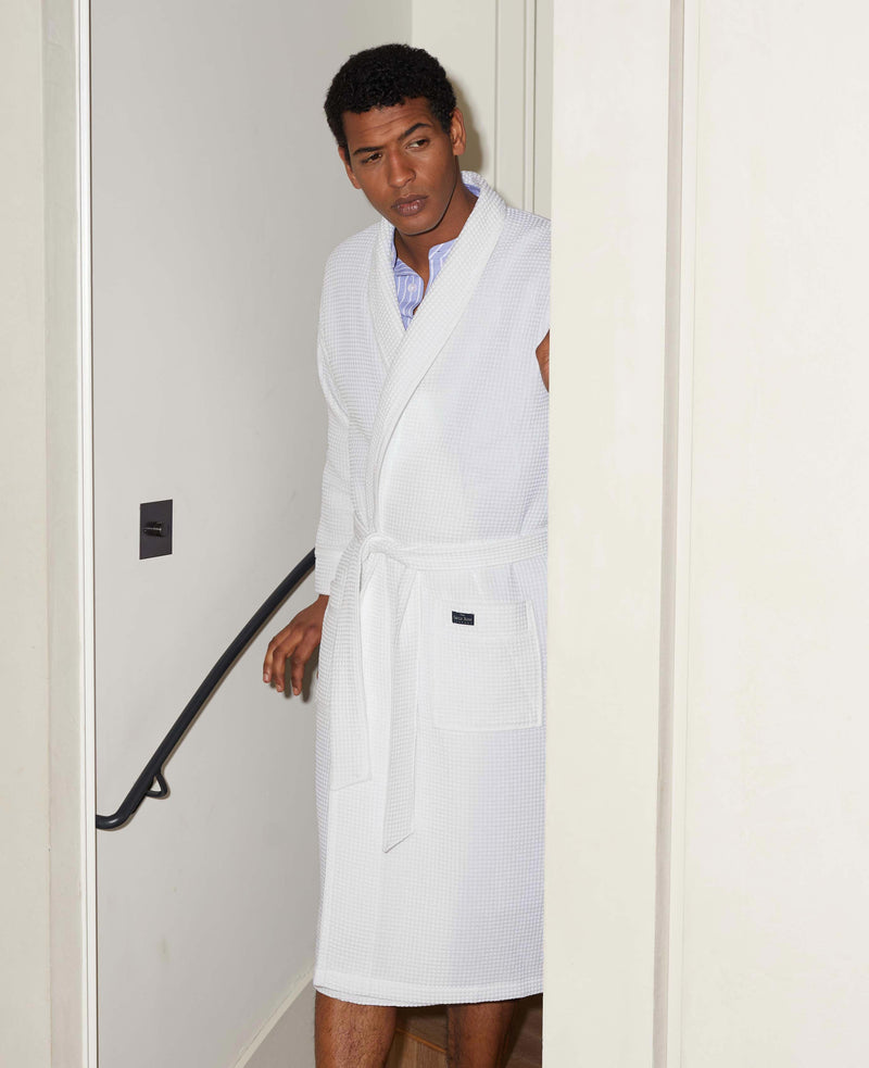 White Cotton Waffle Dressing Gown