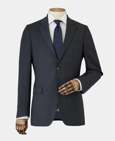 Men's Navy Wool Blend Prince of Wales Check Suit Jacket
