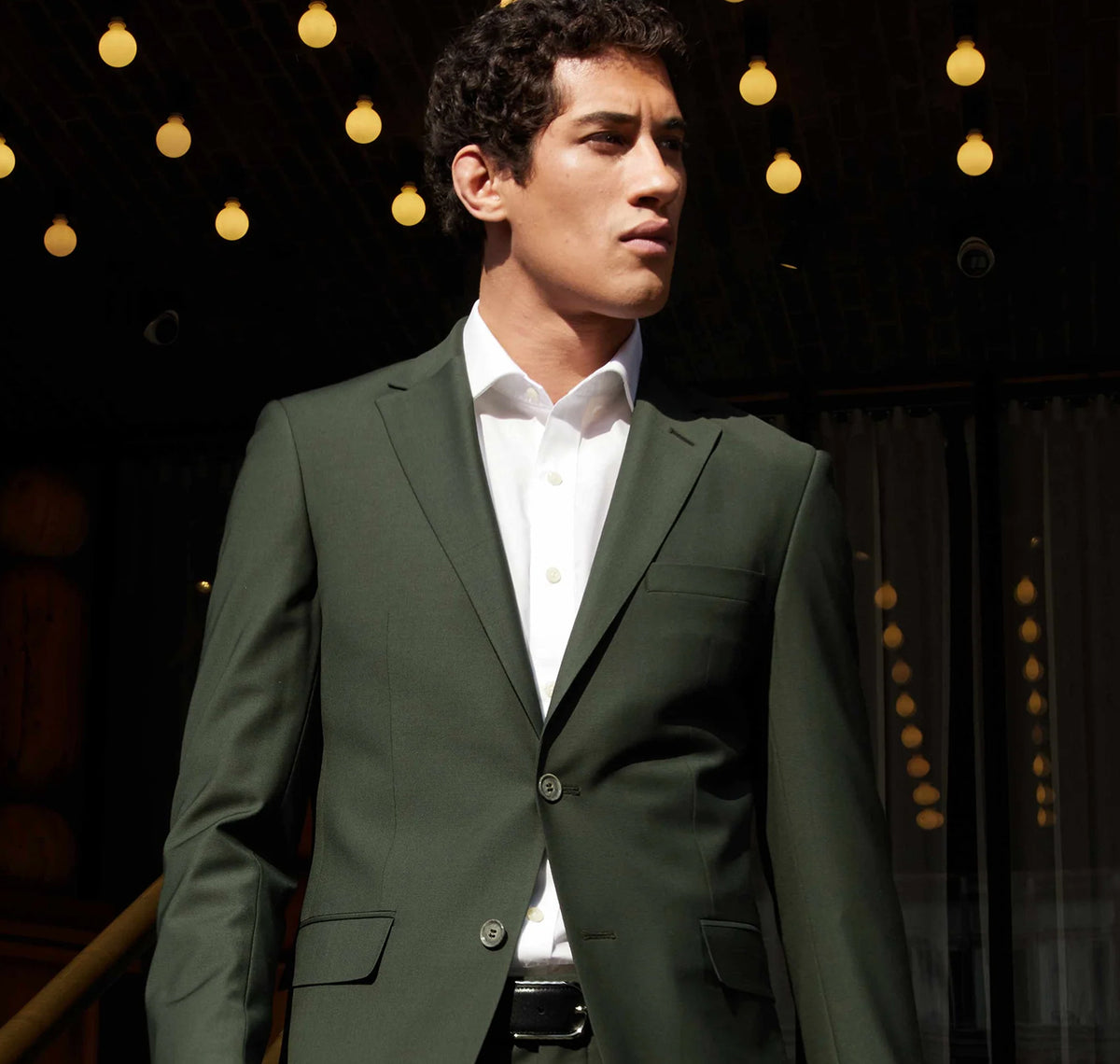 Men'S Olive Two Buttons Vested Wool Tailored Fit Suit