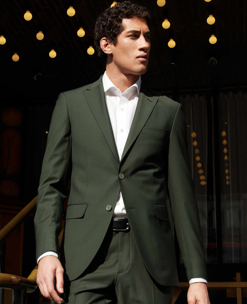 Olive Green Wool-Blend Suit