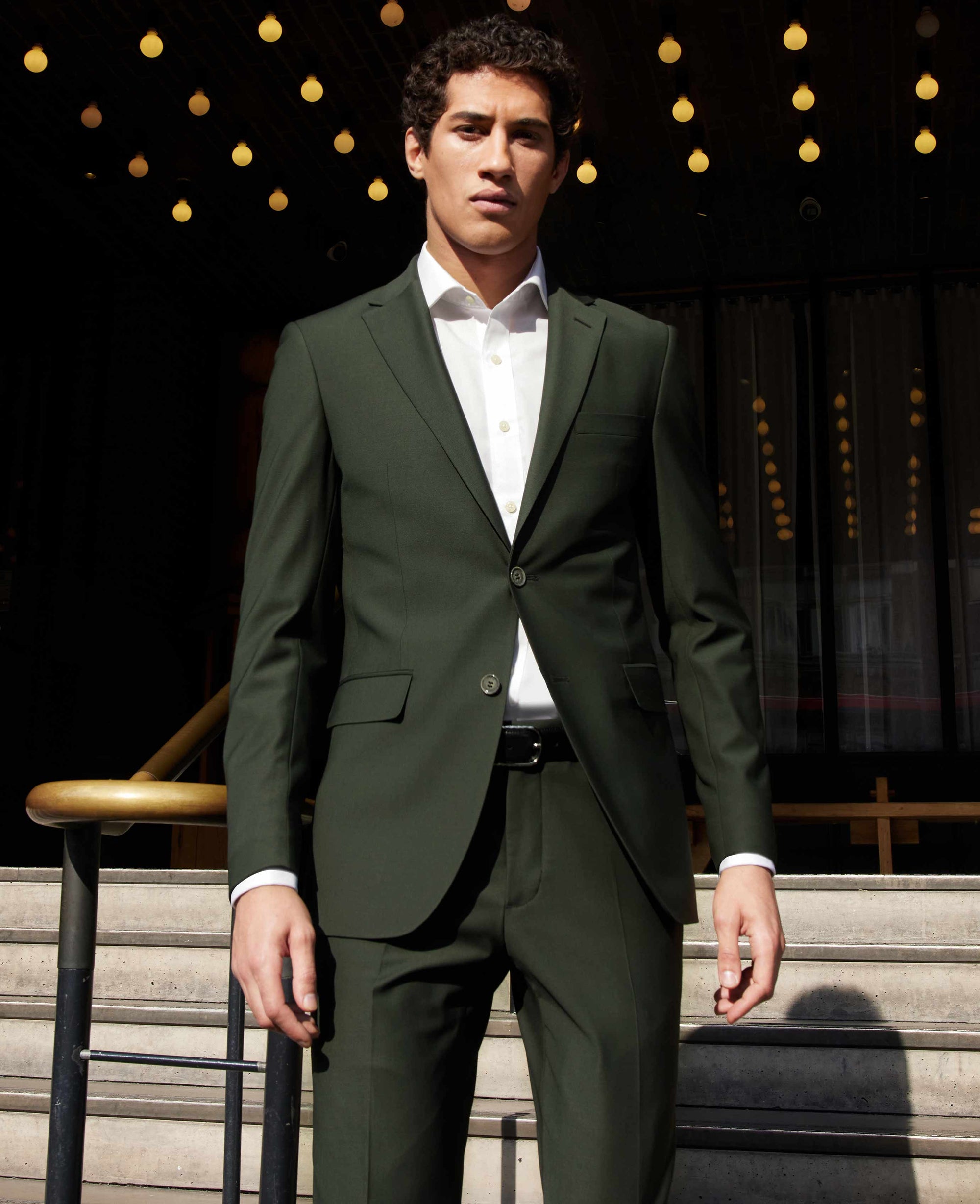 Men's Olive Green Wool-Blend Tailored Suit | Savile Row Company Men's Olive Green Wool-Blend Tailored Suit | Savile Row Company