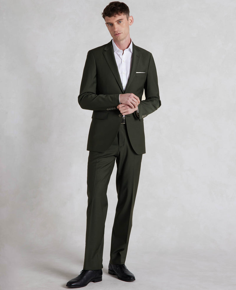 Olive Green Wool-Blend Suit